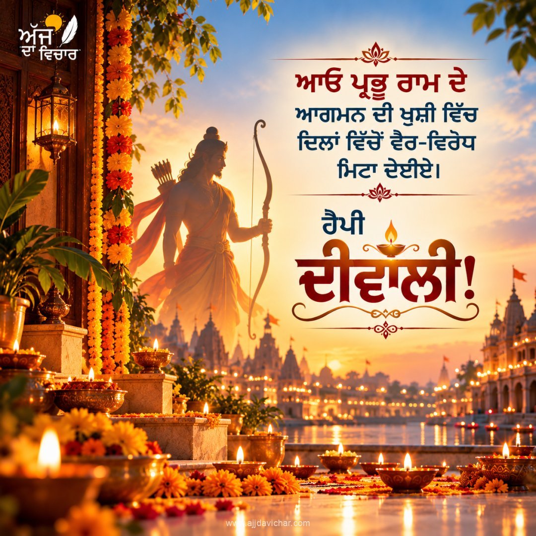 Aao Prabhu Ram de aagman di khushi vich dilan vichon vair-virodh mita daiye. Happy Diwali!