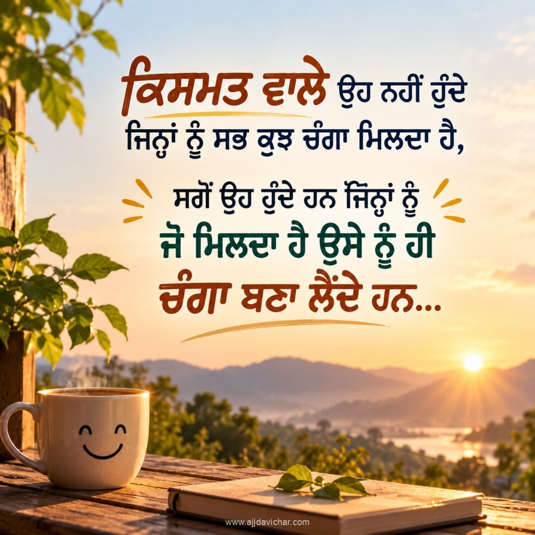 Kismat wale oh nahi hunde jinha nu sab kujh changa milda hai,  Sagon oh hunde han jinha nu jo milda hai, use nu hi changa bana lainde han...