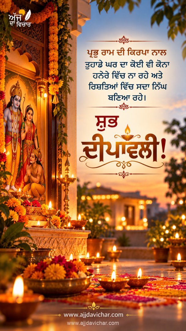 Prabhu Ram di kirpa naal tuhade ghar da koi vi kona hanere vich na rahe ate rishteyan vich sada niggh banya rahe. Shubh Deepawali!