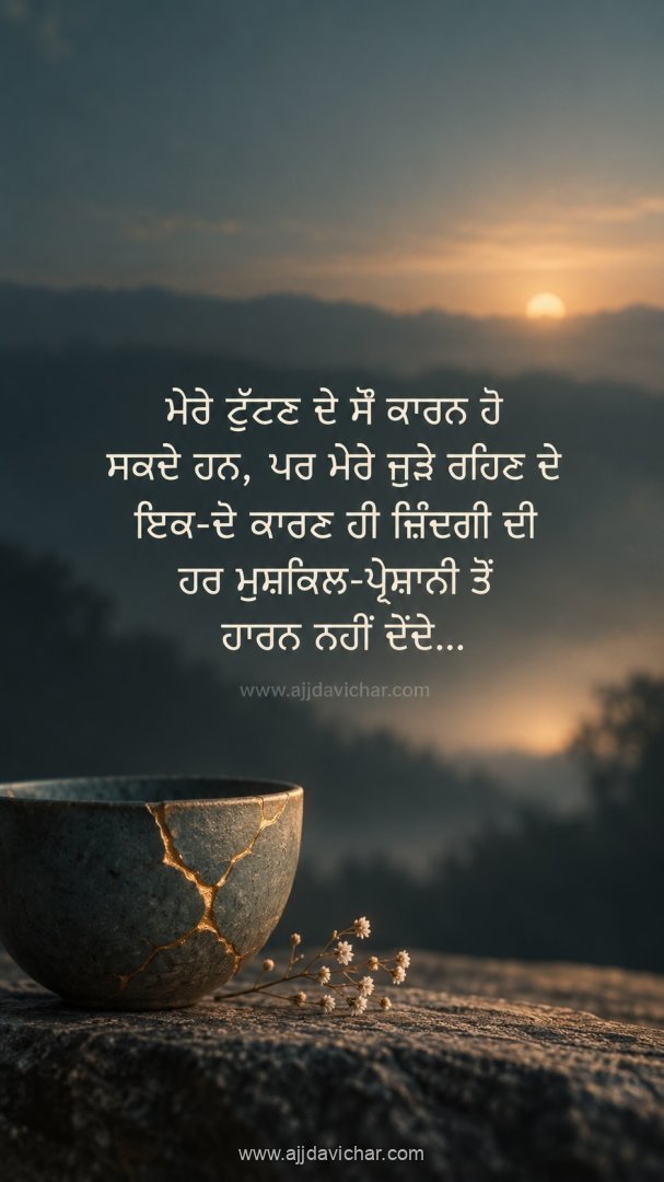 Mere tuttan de sau kaaran ho sakde ne, par mere jude rehan de ik-do kaaran hi zindagi di har mushkil-pareshani ton haaran nahi dende...